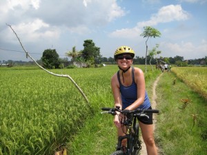 Biking through rice paddies